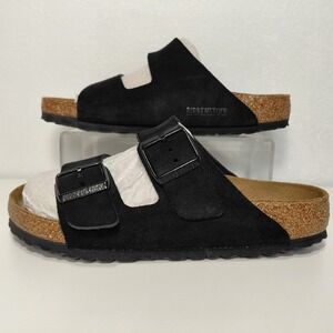 Birkenstock Arizona Size 38 Black Double Buckle Strap Slide Suede Sandals